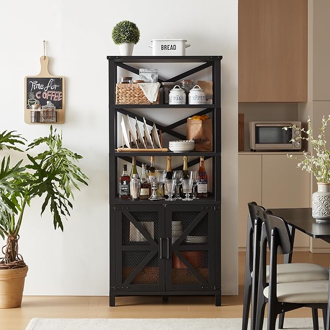 5 Tier Bookshelf 70" Tall Bookcase with Barn Doors,Large Farmhouse Display Book Shelf with Adjustable Shelves and Storage Cabinet,Library Wood Bookshelves for Living Room,Kitchen,Black(3PCS)