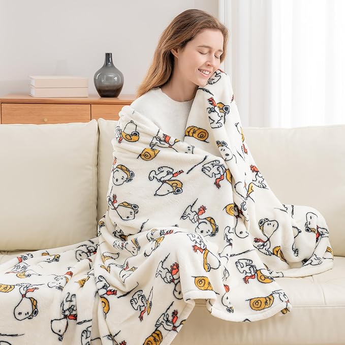 Berkshire Blanket Peanuts® VelvetLoft® Cute Character Snoopy Plush Throw Blanket,The Flying Ace,Throw 55 in x 70 in (Official Peanuts® Product)