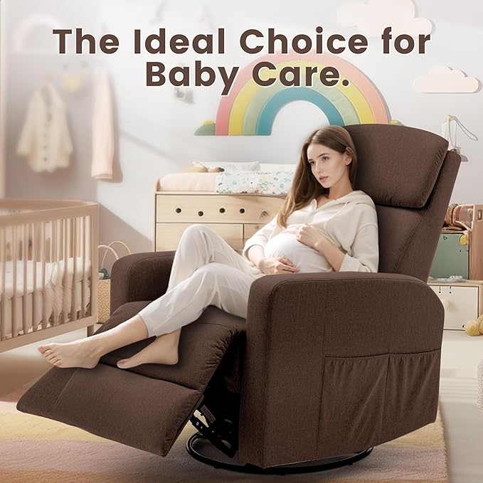Power Swivel Recliner Chairs for Adults, Electric Glider Rocking Chair Nursery, Glider Recliner Nursery Chair with Classified Side Pocket, Nursery Rocking Chairs with USB and Type-C Ports
