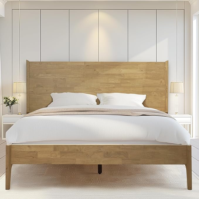 Acacia Haven King Size Bed Frame and Headboard, King Size Platform Bed Frame Scandinavian Wood Bed Compatible with All Mattress Types, No Box Spring Needed, 800lbs Wood Slats Support, Oak