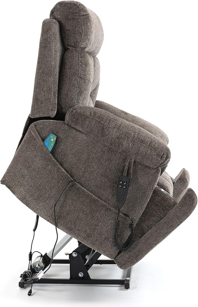 Dual Motor Lay Flat Lift Chairs Recliners - Extra Wide Big Man Recliner with Heat & Massage - Hidden Cup Holder - 400 lbs Capacity