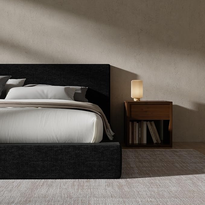 RECCI Cloud Upholstered Queen Bed Frame with Headboard, 5 Inch Foam Padded Platform, No Box Spring, Easy Assembly (Onyx)