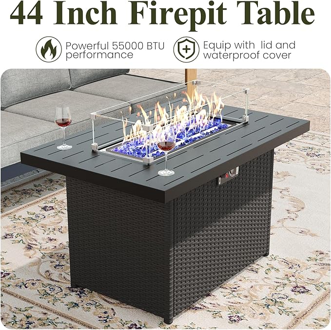 LayinSun 4 Pieces Aluminum Patio Furniture Set with Fire Pit Table, Oversized Seat with Hight Back, Outdoor Conversation Sets for Porch, Balcony, Deck