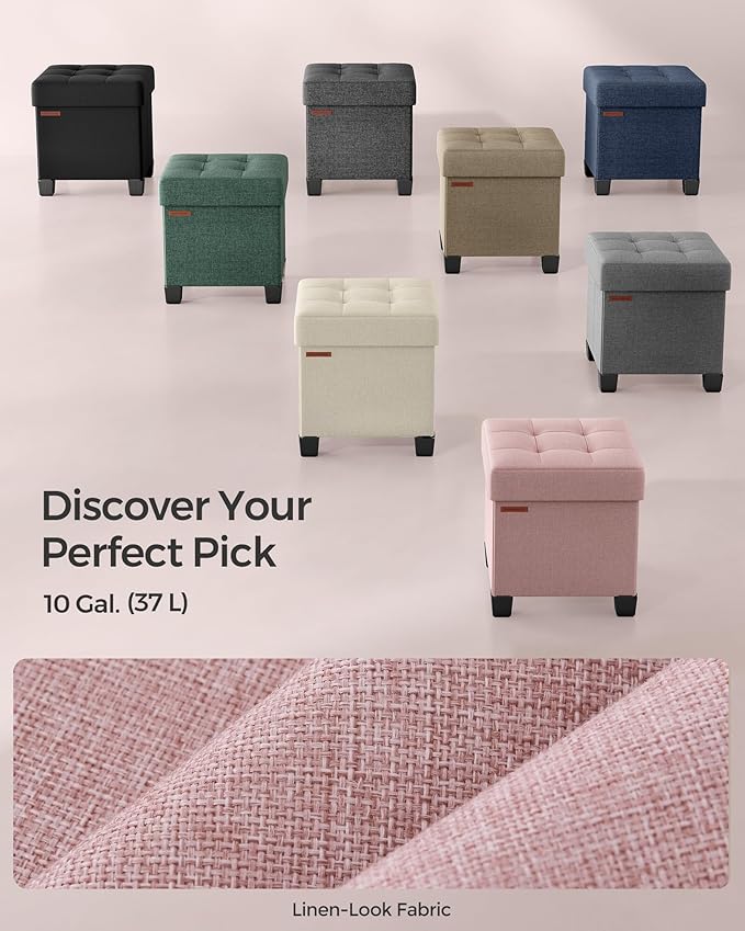 SONGMICS Storage Ottoman, Small Ottoman Foot Rest with Legs, 15 x 15 x 15.7 Inches Foot Stool, Load up to 660 lb, for Living Room, Bedroom, Dorm, Jelly Pink ULSF014P01