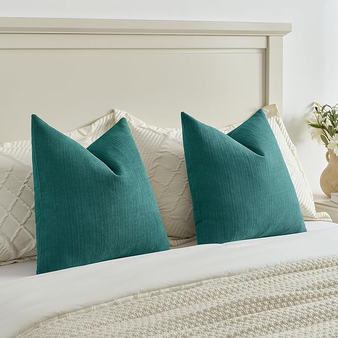 FUTEI Teal Decorative Throw Pillow Covers 18x18 Inch Set of 2,Soft Cozy Wheat Ear Striped Patterns Cushion Cases,Modern Home Decor for Couch Bed Living Room