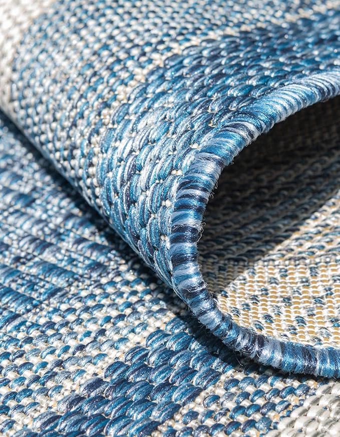 Unique Loom Outdoor Border Collection Area Rug - Soft Border (5' 3" Octagon, Blue/ Ivory)