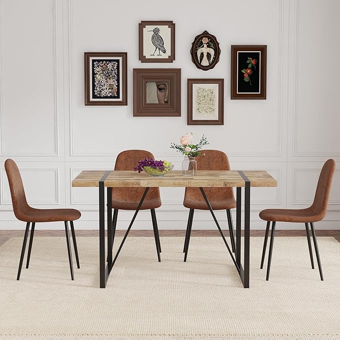 4 Chair Dining Table Set,Dinner Table Set for 4,55'' Kitchen Table and PU Leather Chairs Set of 4, 5 Piece Dining Table Set for Kitchen Dining Room