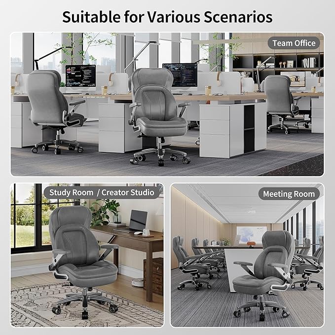 Big and Tall Office Chair, 600lbs Heavy Duty Desk Chair with 5D Arms, Adjustable Lumbar Support & Height, Tilt Function, PU Leather High Back Ergonomic Executive Computer Chair with 3'' Silent Casters