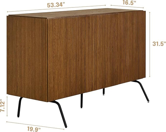 NTC Veil Modern Sideboard with 3 Doors, Buffet Cabinet with Vertical Groove Design and Metal Legs, Storage Cabinet for Living Room, and Hallway, Effortless Assembly - Rustic Oak