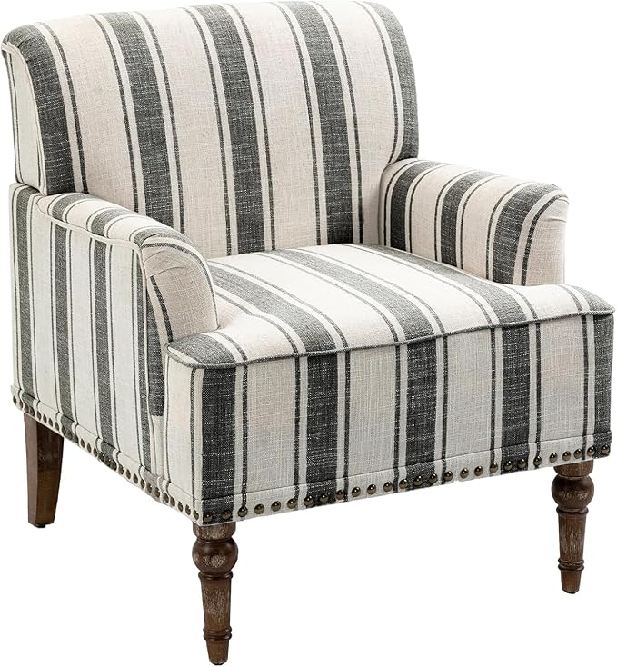 UIXE Stripe Accent Chair, Modern Upholstered Armchair in Fabric for Living Room, Nailhead Trim Club Arm Chair Comfy Single Sofa Bedroom Reading Seat with Wood Legs - Black