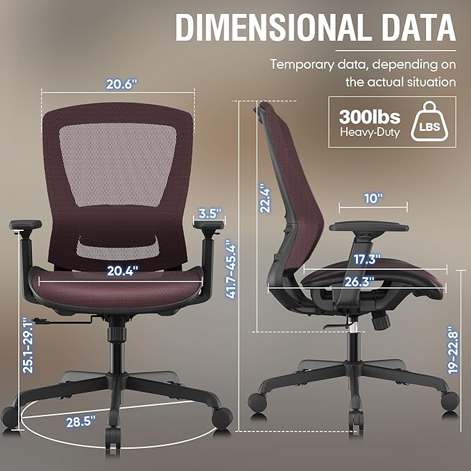 ELABEST T96 Mesh Office Chair,Ergonomic Computer Desk Chair,Sturdy Task Chair- Adjustable Lumbar Support & Armrests,Tilt Function,Comfort Wide Seat,Swivel Home Office Chair