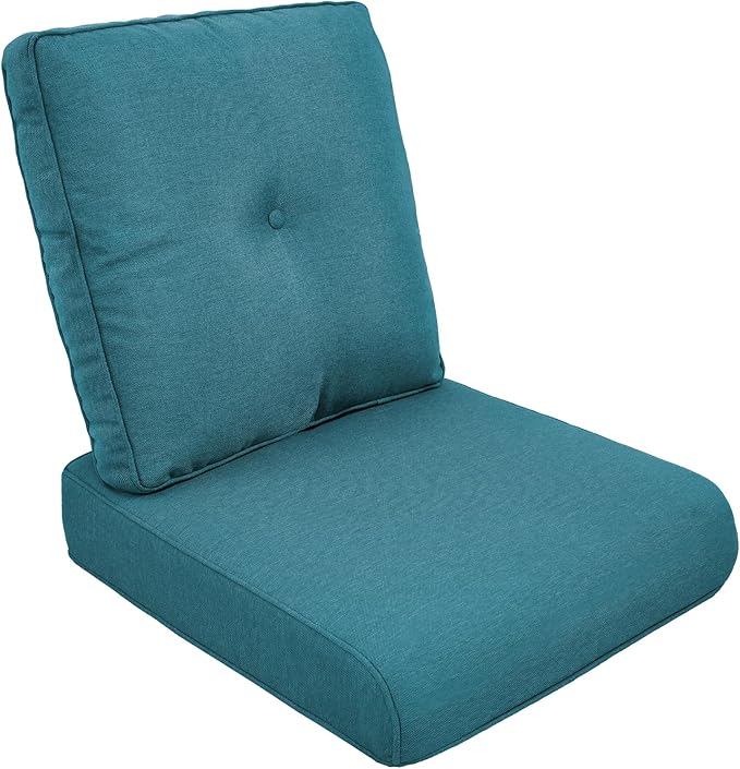 Outdoor Chair Cushions for Patio Furniture - 1 Pack Outside High Back Thick Water-Resistant Cushion 22x24 with Zipper Cover for Wicker Glider Rocking Chairs Loveseat Couch – Peacock Green/Buckle