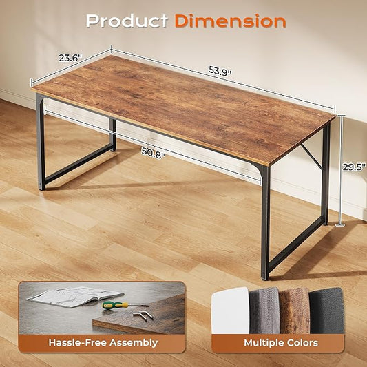 PRAISUN 54 X 24 Inch Computer Desk with Deeper Desktop, Gaming Office Writing Work Desk for Home Office, Study, Bedroom, Work from Home, Metal Frame, Rustic Brown