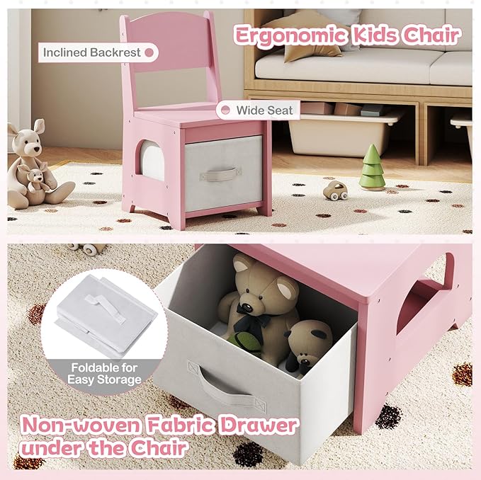HONEY JOY Kids Vanity with Lights and Open Bookshelf, Cloud Princess Makeup Dressing Desk, Drawers, Wooden Pretend Play Toddler Vanity Table & Chair Set with Lighted Mirror for Little Girls (Pink)