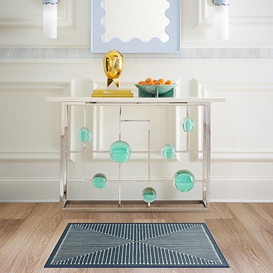 RUGGABLE x Jonathan Adler Machine Washable Modern Area Rug – Inkdrop Lapis Blue 2x3, Stain-Resistant, Non-Slip – Small Rugs for Living Room, Bedroom, Hallway, Entryway & Bathroom–with Standard Pad