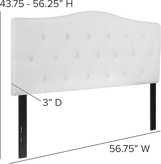 BizChair Arched Button Tufted Upholstered Full Size Headboard in White Fabric