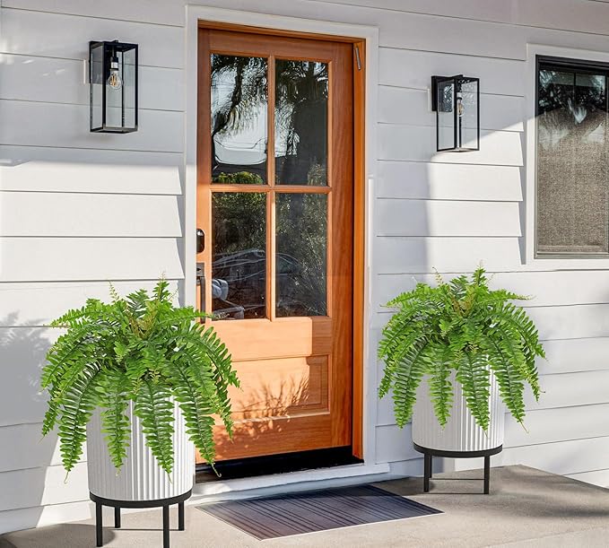 Hollyone Artificial Fern Plants in Pot 25.5" Artificial Boston Fern 31 Leaves for Outdoors & Indoor Faux Potted Plant Fake Ferns Bush Plant for Patio Garden Farmhouse Porch Home Decor Green