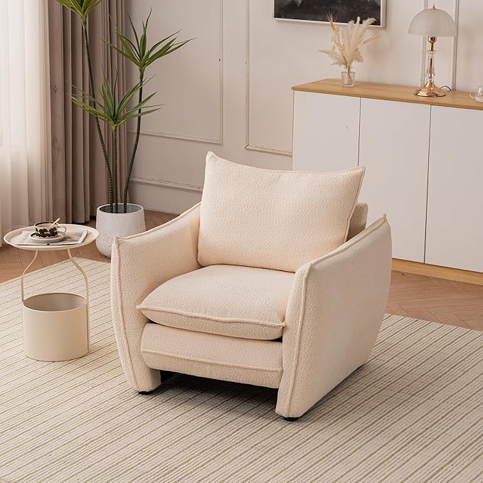 Oversized Armchair, Modern Accent Chair Upholstered in Soft Cloud Fabric with Plush Cushions – Comfy Lounge Chair for Reading Nook, Living Room, and Bedroom (Beige, Set of 2)