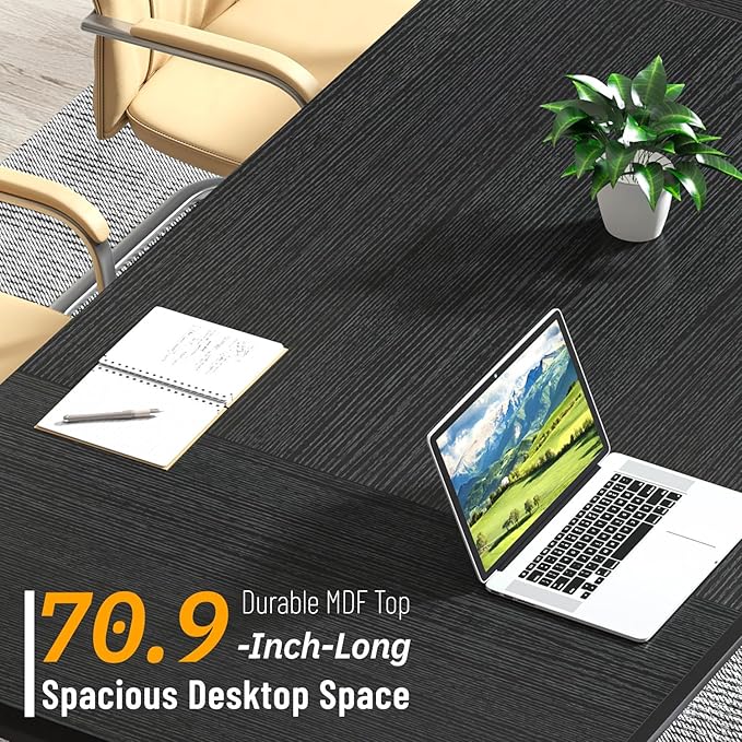 FOLUBAN 70.9" Black Computer Desk, Modern Home Office Desk, Large Gaming Workstation Executive Desk with Z-Shaped Legs, 2 Person Large Study Writing Table for Bedroom