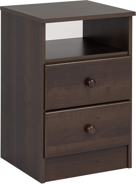 Prepac Astrid Simplistic Nightstand Side Table with 2 Drawers and Open Shelf, Functional Bedside Table 15.5" D x 16" W x 24.5" H, Espresso, EDNH-0402-1