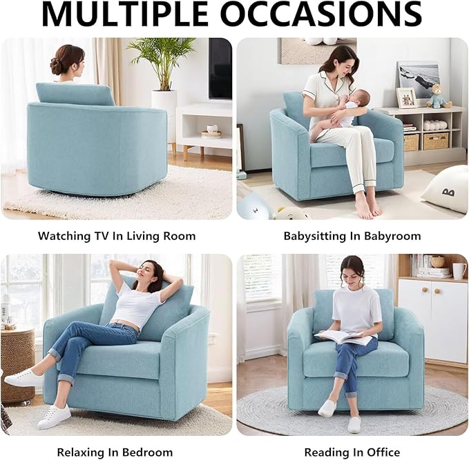 MINCETA Oversized Accent Chair for Living Room, 360° Swivel Barrel Chair with High Density Foam, Modern Glider Chair with Performance Fabric Upholstered Armchair for Apartment, Bedroom Teal Blue