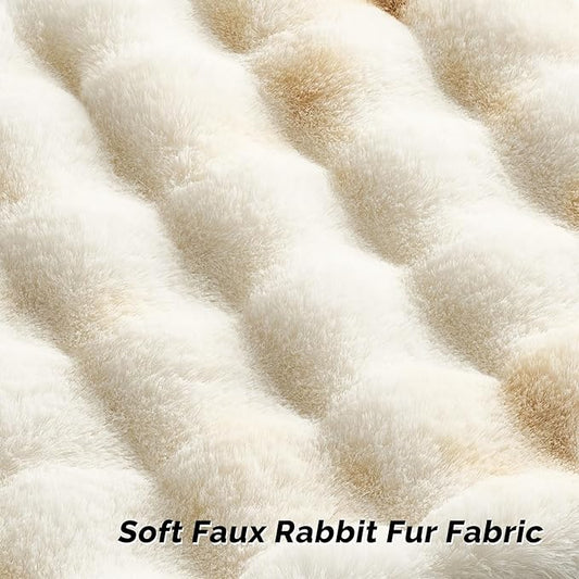 FUTEI Yellow White Decorative Throw Pillow Covers 26x26 Inch Set of 2,Soft Fuzzy Faux Rabbit Fur Euro Pillow Shams with Raised Texture,Neutral Boho Home Decor for Couch Bed Living Room