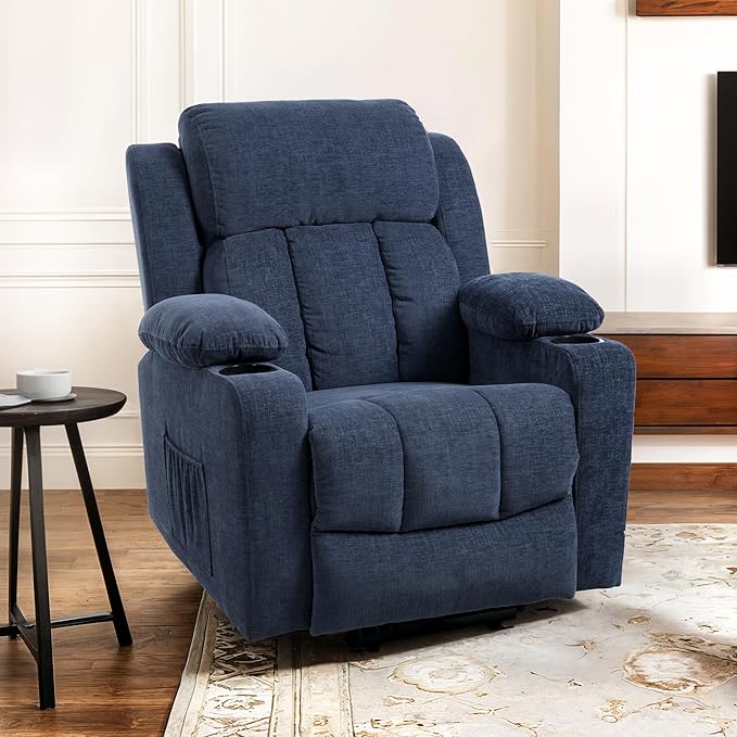FLEXISPOT XL31 Power Lift Recliner Chair for Elderly, Electric Lift Chair with Massage & Heat, Corduroy Reclining Sofa w/Cup Holders, Side Pockets for Living Room Bedroom(Medium Size,Royal Blue)