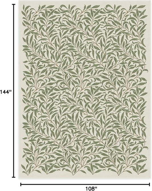 RUGGABLE x Morris & Co Washable Area Rug– Pure Willow Boughs Green 9x12, Stain-Resistant, Non-Slip – Large Machine Washable Rugs for Living Room, Bedroom, Hallway, Entryway & Office–with Standard Pad
