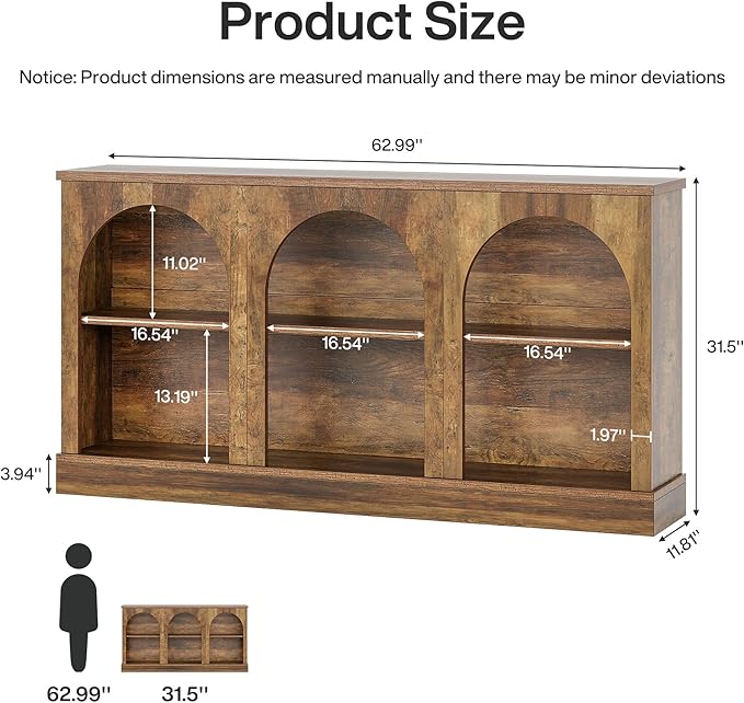 Tribesigns Farmhouse Console Table, 63-Inch Long Entryway Table with 3 Tier Storage, Wooden Rectangular Sofa Table Behind The Couch for Entrance, Hallway, Living Room, Brown