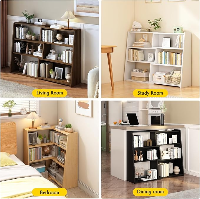IOTXY Wooden Extendable Shelf Bookcase - 3-Tier Ladder Low Short Bookshelf for Small Space or Corner, Oak, S