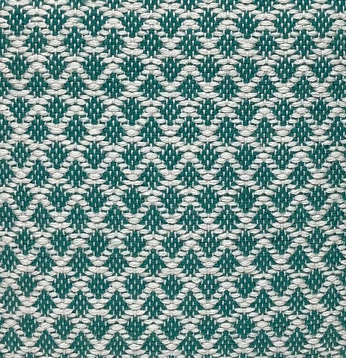SIMPLIHOME Leah Boho Square Woven Outdoor/ Indoor Pouf in Turquoise and White Recycled PET Polyester for the Living Room, Bedroom and Kids Room