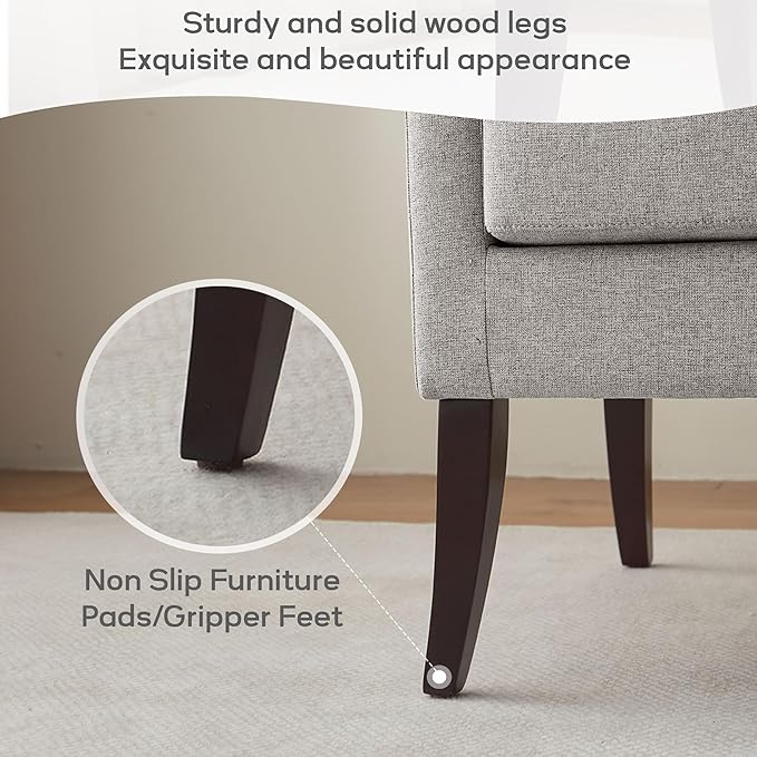 High Back Living Room Chairs, Fabric Accent Chair, Comfy Upholstered Armchair with Wooden Legs for Living Room, Bedroom, Apartment (1, Grey)