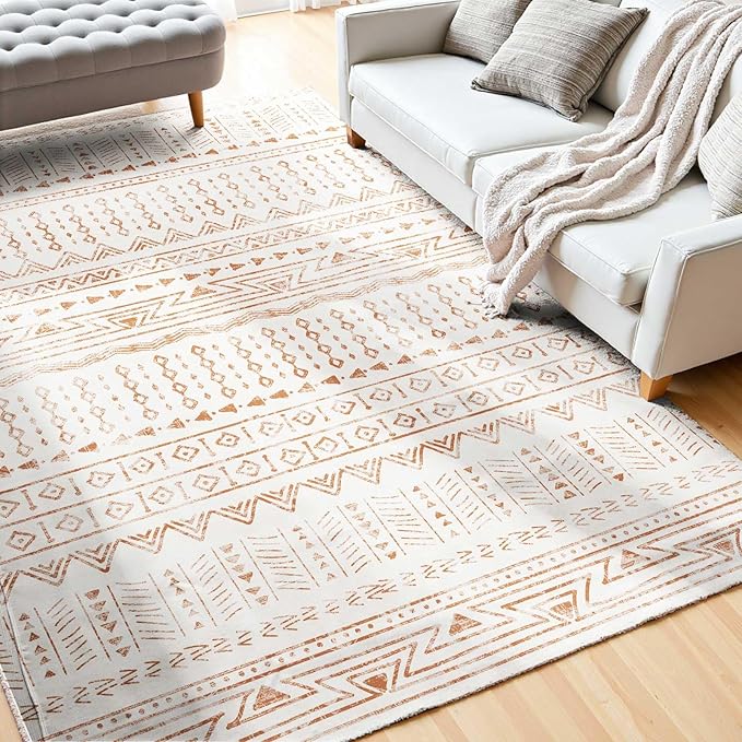 VEVOR 5 x 8 ft Area Rug Large Washable Rug Non-Slip and Tear-Resistant Soft Carpet Pet & Child Friendly Modern Area Rugs Indoor Mat for Bedroom Office Living Room Kids Room Entryway Beige