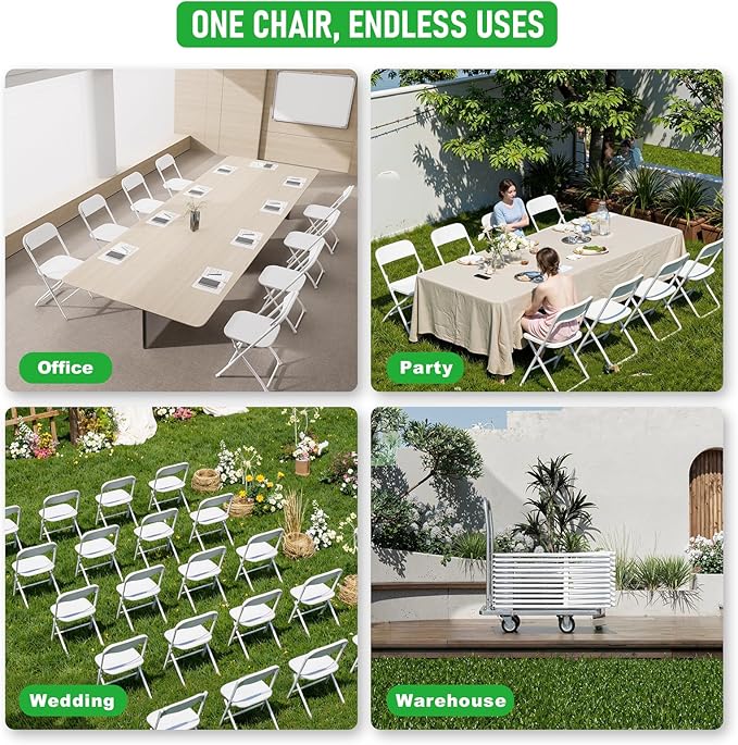 20 Pack Folding Chairs,Heavy Duty Plastic Stackable Chairs for Indoor Outdoor Use,350lb Capacity Portable Event Chairs with Steel Frame, Wedding,Party,Office,Dining (No Assembly Required)