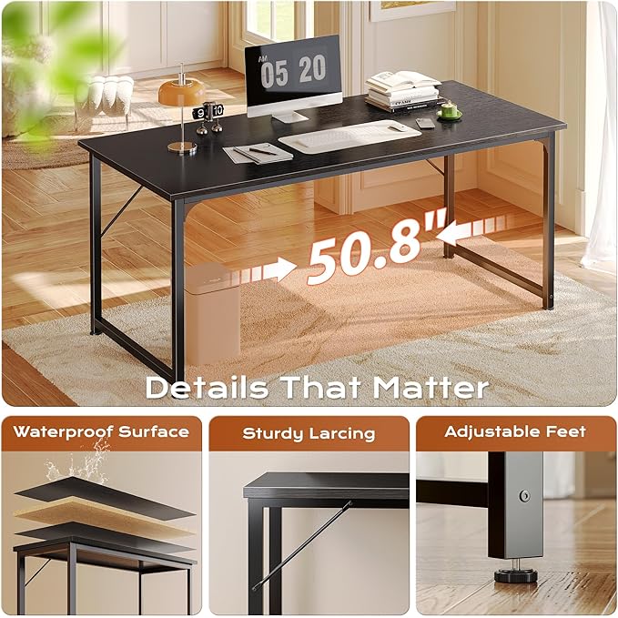 PRAISUN 54 X 24 Inch Computer Desk with Deeper Desktop, Gaming Office Writing Work Desk for Home Office, Study, Bedroom, Work from Home, Metal Frame, Black