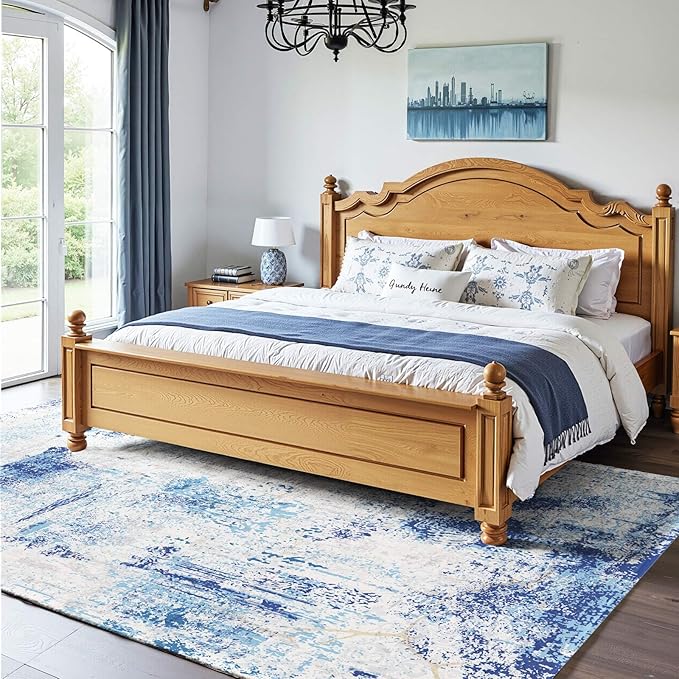 VEVOR 5 x 7 ft Area Rug Large Washable Rug Non-Slip and Tear-Resistant Soft Carpet Pet & Child Friendly Modern Area Rugs Indoor Mat for Bedroom Office Living Room Kids Room Entryway Blue