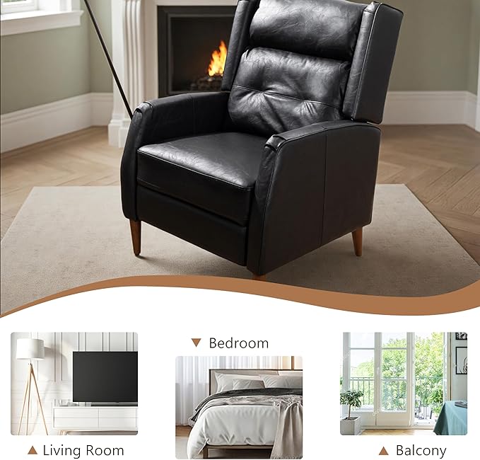 Art Leon Modern Accent Chair - Faux Leather Armchair with Ottoman Single Lounge Side Chair for Bedroom Living Room Mid Century Modern Chair with Adjustable Backrest, Black