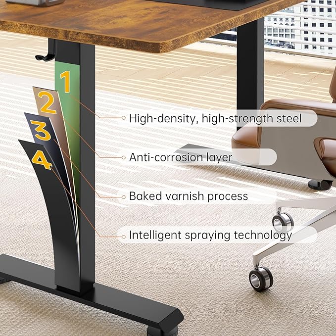 Veken 55 Inch Large Electric Standing Desk, Heights Adjustable, Sit to Stand Up, Work Home Office Computer Table for Study, Walking Pad, Writing, and Games, Wooden Desktop Desks, Brown