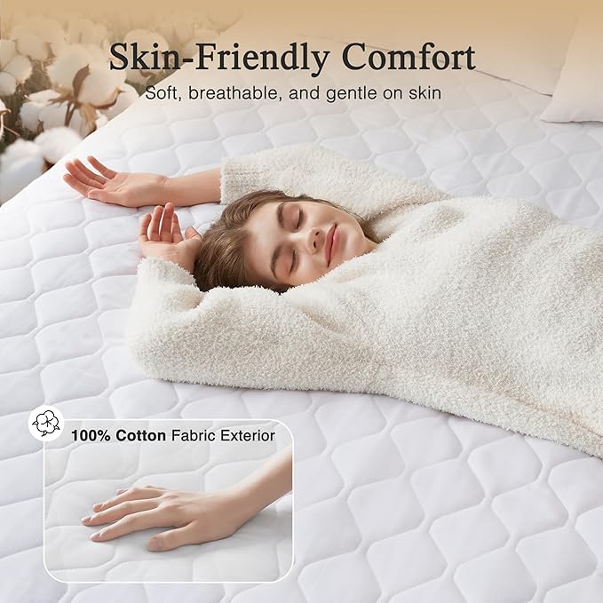 Beautyrest Cotton Heated Mattress Pad - Bed Warmer with 20 Heat Settings Controller, Auto Shut Off Timer, All Around Elastic Deep Pocket, UL Certified, Machine Washable, White King