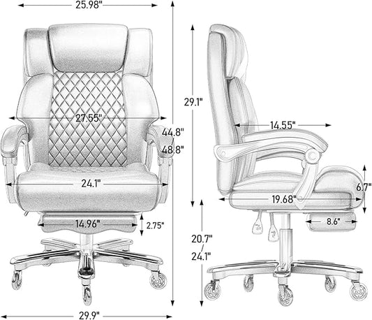 Executive Office Chair Big and Tall 700lbs Heavy Duty Metal Base Desk Chair with Footrest & Silent Rubber Wheels High Back Computer Chair for Heavy People, Thick and Wide Seat, Black
