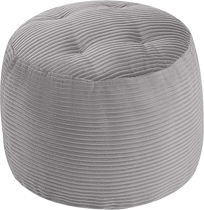 MeMoreCool Stuffed Round Pouf Ottoman Foot Rest, Floor Pouf Foot Stool with Soft Foam Chunk Filling, Round Small Ottoman Footstool Circle Footrest for Couch Living Room, Corduroy Grey