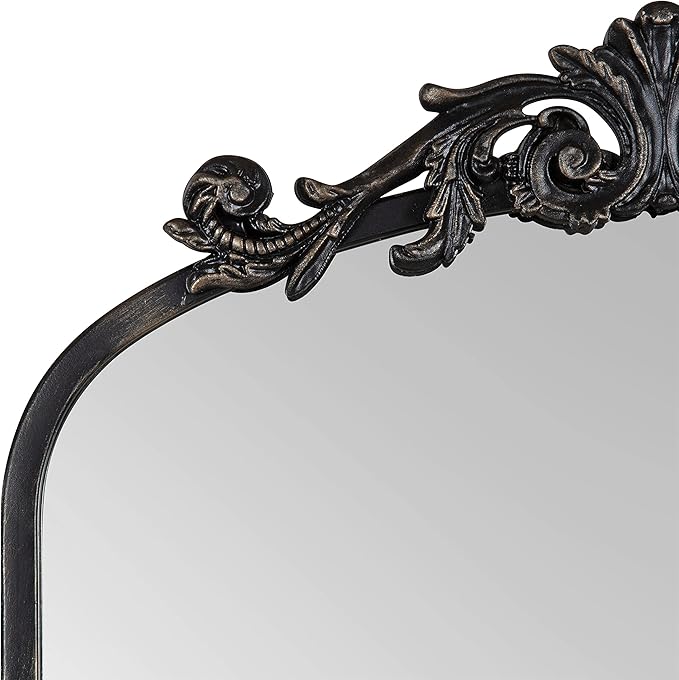 Kate and Laurel Arendahl Vintage Glam Arched Tall Panel Mirror; 24 x 42; Antique Black; Traditional Baroque Large Body Wall Mirror with Ornate Garland Inspired Crown