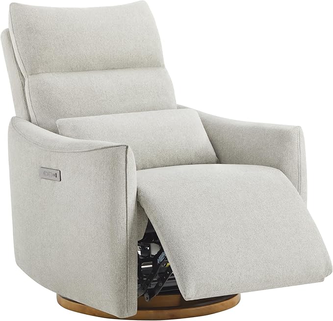 CHITA Swivel Rocker Recliner Chair, Power Nursery Glider Recliner, Nursery Rocking Chair with Adjustable Power Headrest, FSC Certified, Solid Wood Base, Crockery (Gray)