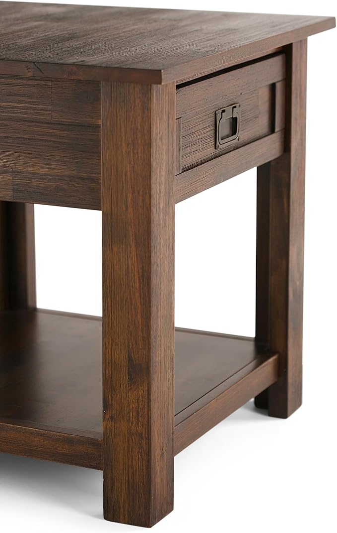 SIMPLIHOME Monroe SOLID ACACIA WOOD 22 inch Wide Square Rustic End Side Table in Distressed Charcoal Brown for the Living Room and Bedroom