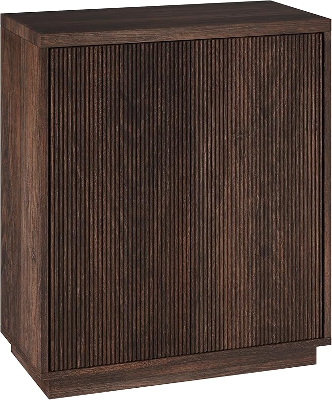 Henn&Hart 28" Fluted Wooden Accent Cabinet, Modern Ribbed Sideboard Buffet Cabinet with 2 Doors and an Adjustable Shelf for Living Room, Dining Room, Bedroom or Entryway, Alder Brown
