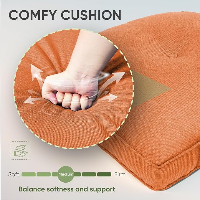 Outdoor Chair Cushion Set of 3, Waterproof Outdoor Seat Cushions 25x22, Patio Chair Cushions for Outdoor Furniture, Couch Cushion Replacement, Include 3 Back & 3 Seat Cushions, Button/Orange