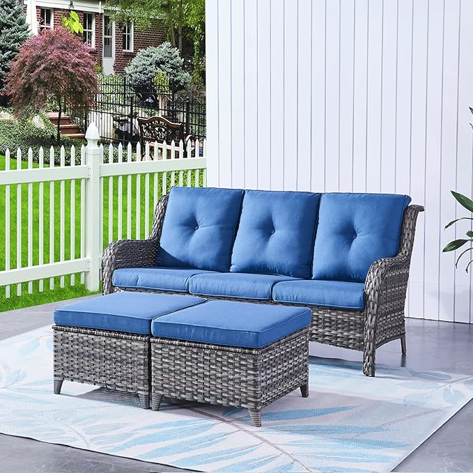 HUMMUH Outdoor Furniture Patio Furniture Set 7 Pieces Wicker Outdoor Sectional Sofa with Swivel Rocking Chairs,Patio Ottomans,Coffee Side Table