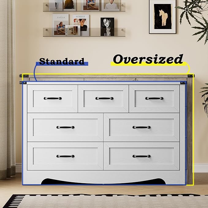 7-Drawer Dresser for Bedroom, Modern Wooden Chest of Drawers with Metal Handles, Anti-Tipping Design, Sturdy and Stable Storage Organizer for Living Room, Entryway, Home Office