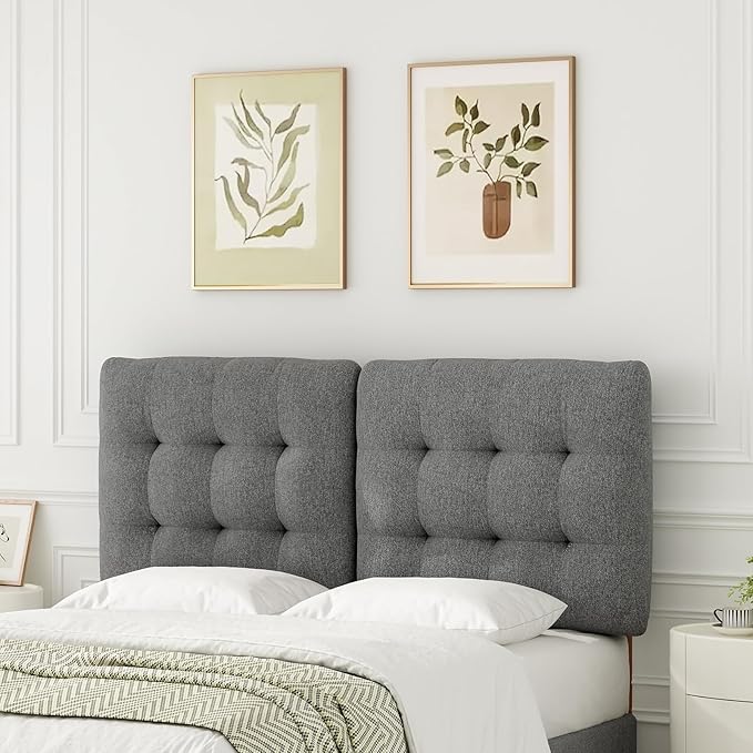 Upholstered Headboard Queen Size, Adjustable Height Queen Headboard Only from 39”to 44”with Durable Solid Wood Legs, Modern Button Diamond Fabric Bed Head Board with Width Adapters, Grey