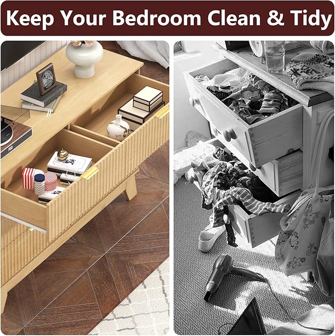 Fluted Dresser for Bedroom,6 Drawer Dresser for Closet,47" Wide Storage Cabinet and Chest of Drawers with Gold Handle,TV Stand,Storage Organizer for Living Room,Hallway,Entryway,Nature Oak